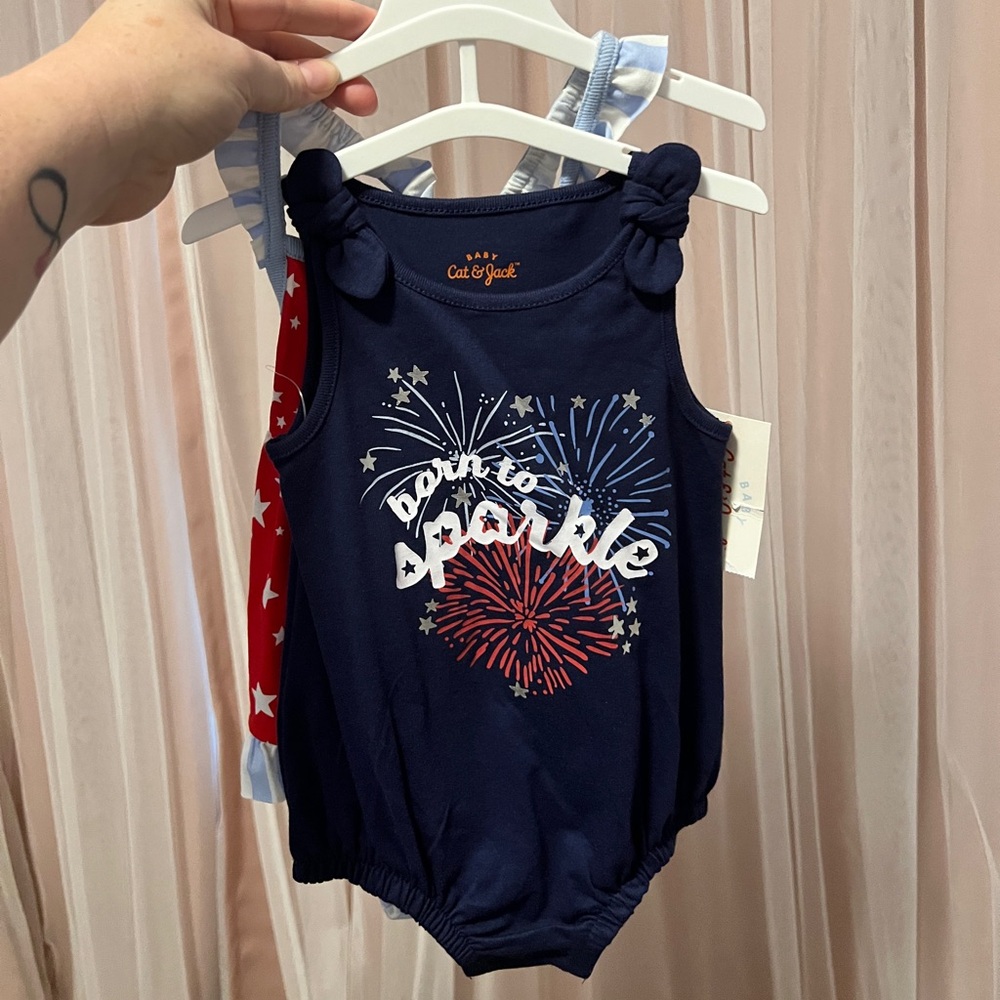 Fourth of July Cat & Jack, Girl 2 set outfits 6/9 Months